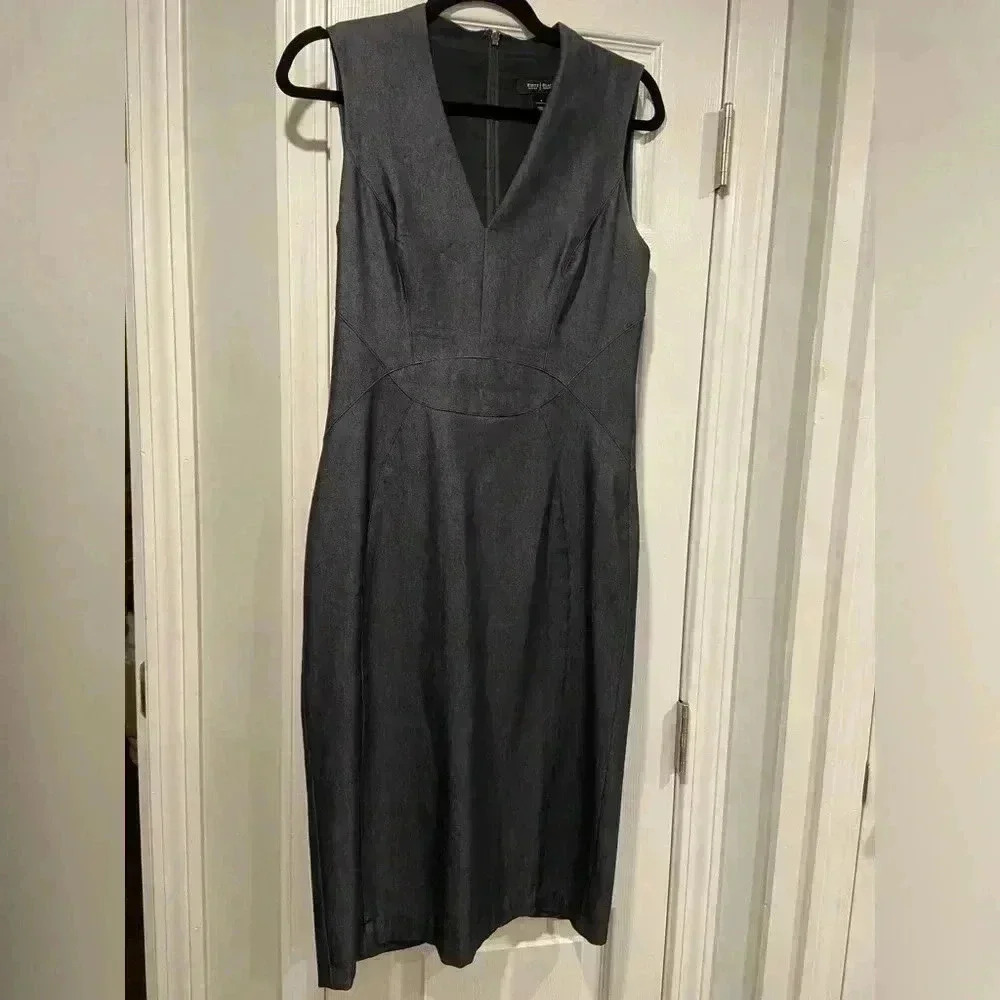 White House Black Market Charcoal V-Neck Midi Sheath Dress